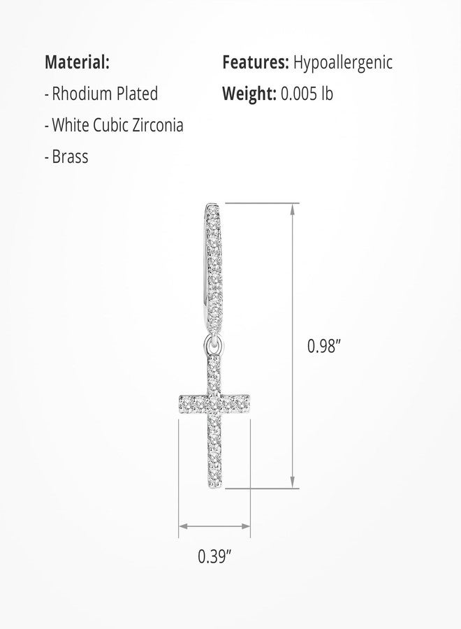 CoBi Cross Dangle Earrings for Women, Sparkling Cubic Zirconia CZ Hoop Earrings, Hypoallergenic Minimalist Fashion Jewelry-Silver - Image 3