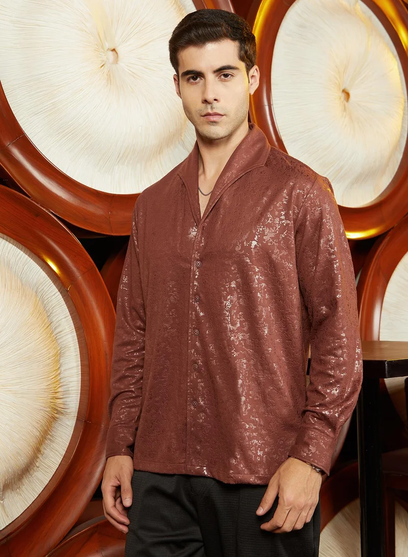 Campus Sutra Men's Sienna Brown Corroded-Tactile Shirt