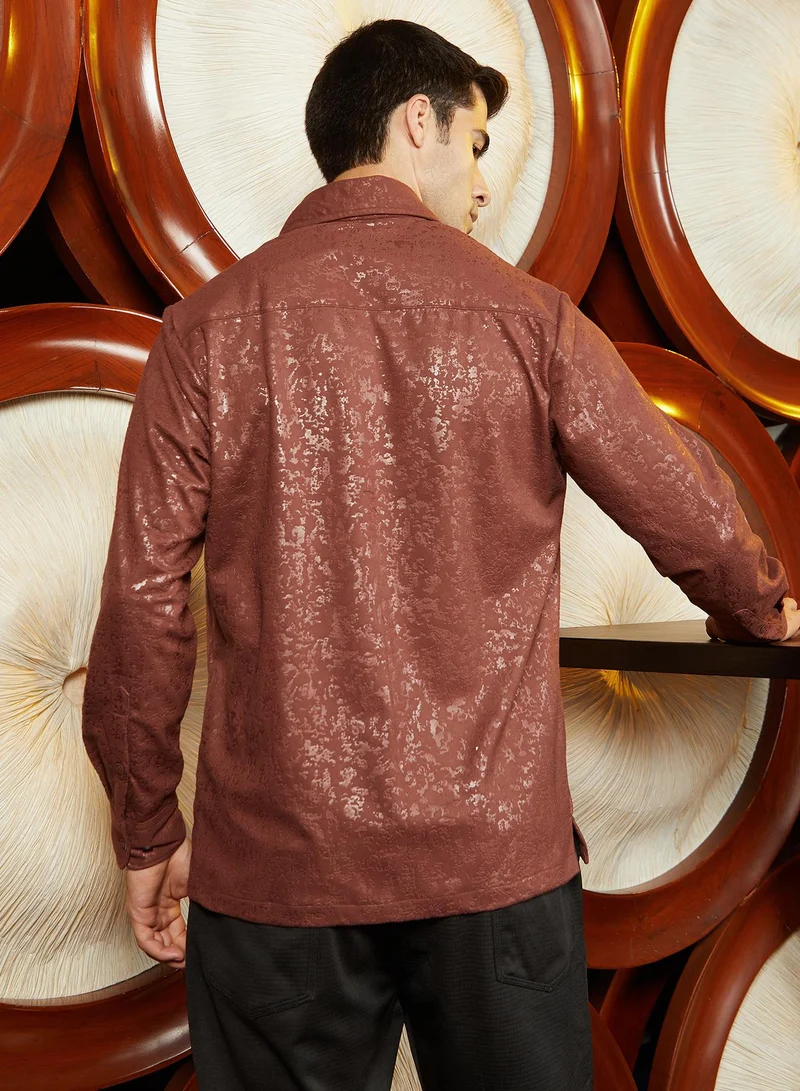 Campus Sutra Men's Sienna Brown Corroded-Tactile Shirt