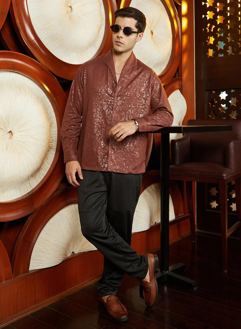 Campus Sutra Men's Sienna Brown Corroded-Tactile Shirt