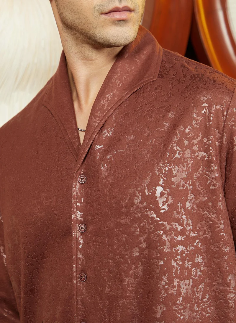 Campus Sutra Men's Sienna Brown Corroded-Tactile Shirt