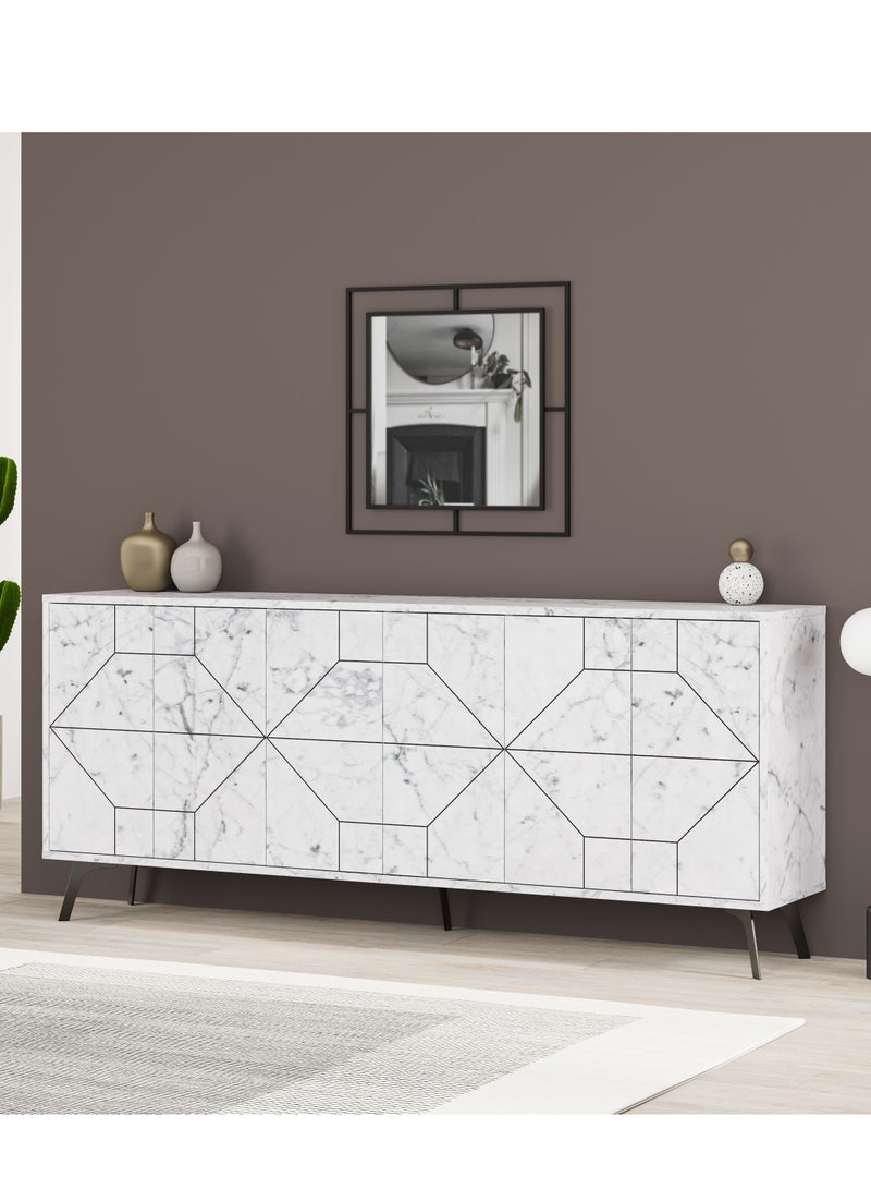 Mourah Home Dune Console  Modern Sideboard With 6 Doors  Storage Cabinet For Living Room Office Lounge Dining Room Kitchen Hallway  35X77.4X181 Cm White Marble  - Image 2