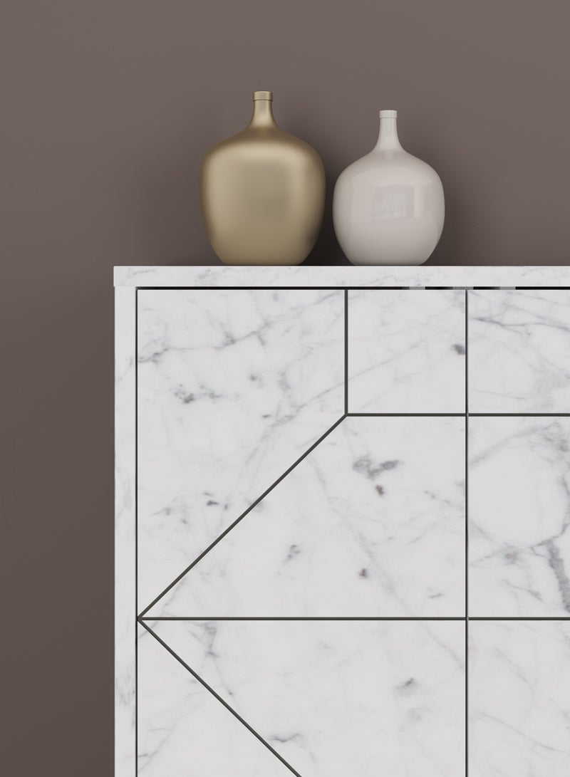 Dune Console  Modern Sideboard With 6 Doors  Storage Cabinet For Living Room Office Lounge Dining Room Kitchen Hallway  35X77.4X181 Cm White Marble
