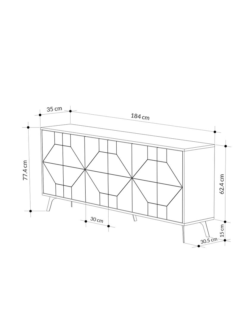 Mourah Home Dune Console  Modern Sideboard With 6 Doors  Storage Cabinet For Living Room Office Lounge Dining Room Kitchen Hallway  35X77.4X181 Cm White Marble  - Image 4