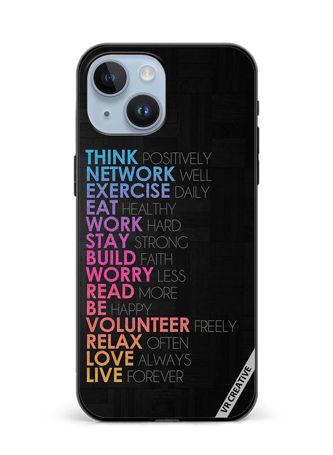 VR CREATIVE غطاء حماية لجهاز آبل آيفون 15 بلس تصميم تفكير إيجابي شبكة جيدة متعدد الألوان - Image 1