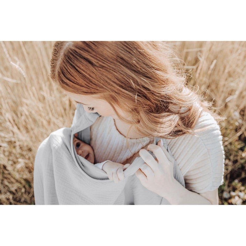 Konssy Muslin Nursing Cover for Baby Breastfeeding, Breathable 100% Cotton Breastfeeding Cover with Rigid Hoop for Mother Nursing Apron, Multi-use Carseat Canopy (Grey) (BRJ06) - Image 4