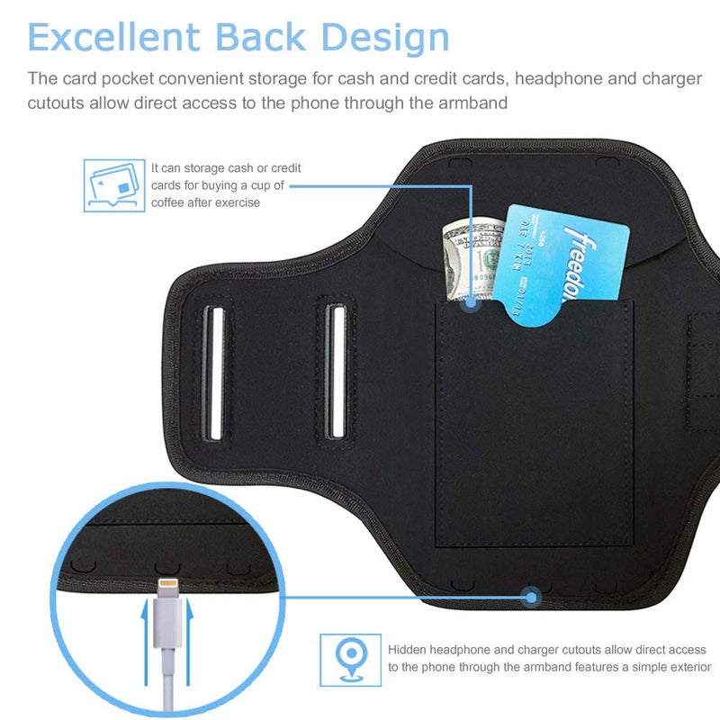 JEMACHE iPhone 17 16 15 Pro Max Armband with Earphone Holder, JEMACHE Gym Running Workouts Arm Band for iPhone Air, 17 16 15 14 13 12 Pro Max/Plus (Dark) - Image 3