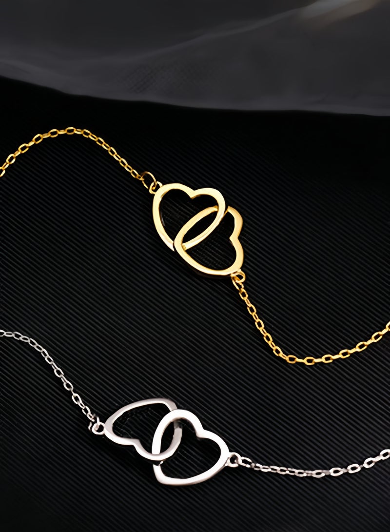 Love necklace for women, double heart-shaped metal jewelry, cute pendant for girls  - Image 3