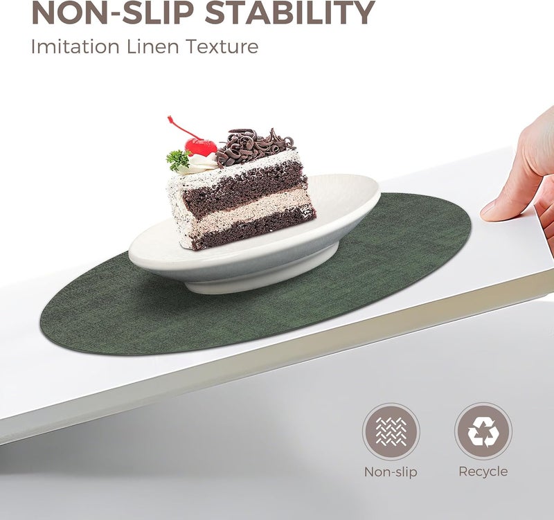 NCUE 13" Round Placemats Set of 4, Reversible Faux Leather Heat Resistant Table Mats, Waterproof Oilproof Wipeable Table Protective Placemats for Vinyl, Washable for Indoor & Outdoor Use (4, Dark Green) - Image 4