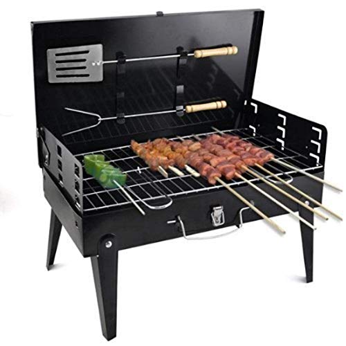 DISHIN SWAMEY Foldable Briefcase Style Charcoal Barbecue and Tandoor Grill Barbeque Stand for Outdoor Picnic Camping and Traveling- BBQ Now with Frying and Roasting Performance (Black) - Image 1
