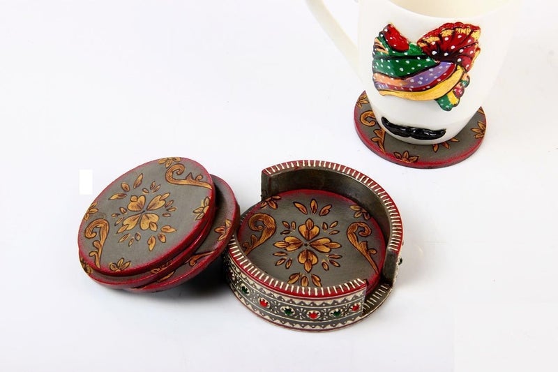Purpledip Wooden Coasters (Set of 6): Hand-Painted Decorative Barware (10260) - Image 5