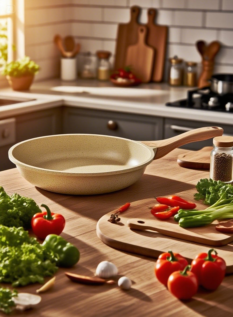 PROCILA Non-Stick Granite FryPan With Wooden Handle Beige 28cm - Image 2