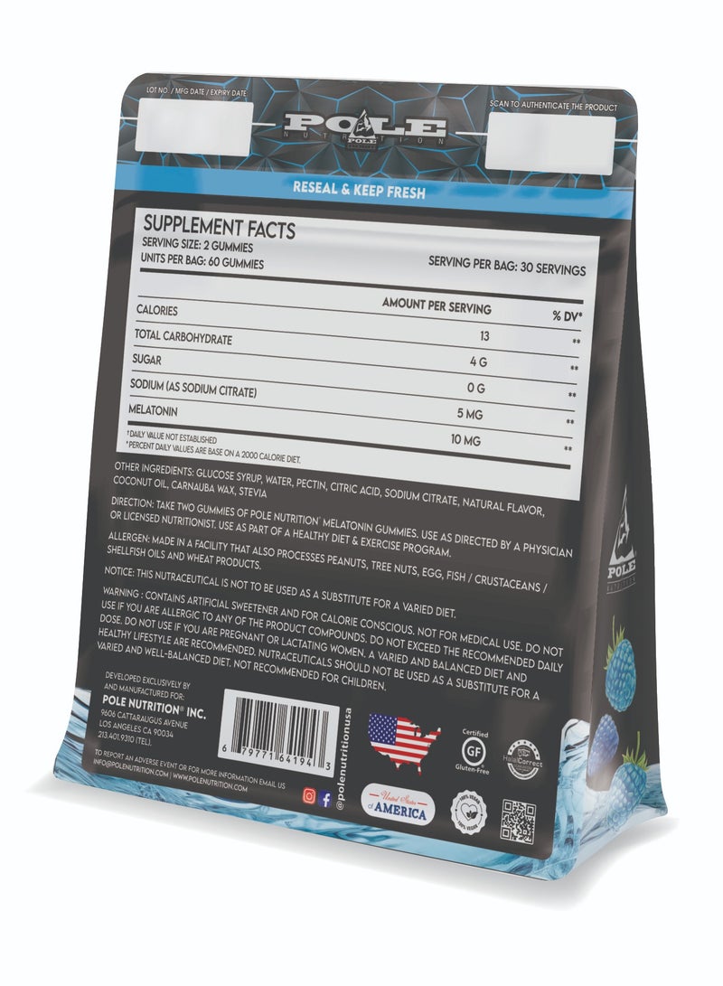 POLE NUTRITION Melatonin Gummies 10mg - Sleep Support (Blue Raspberry, Sugar-Free) - Image 2