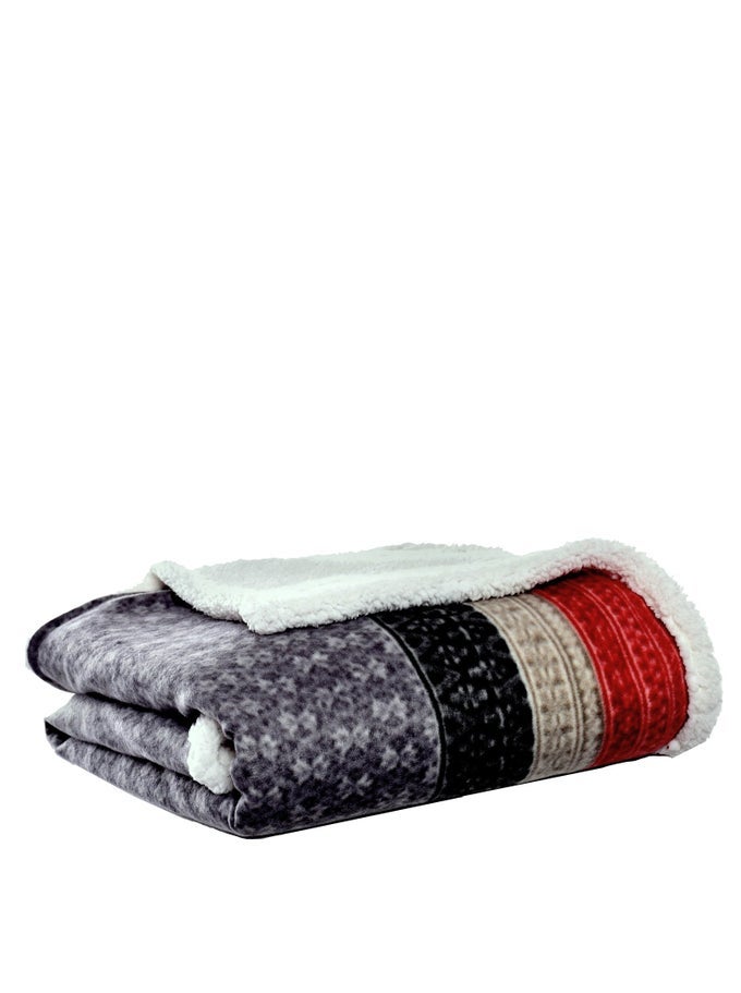 THROW BLANKET BRUSHED FLEECE BEDDING WITH SHERPA REVERSE SOFT COZY HOME DECOR FOR BED OR COUCH FAIR ISLE DARK STEEL 50 X 70