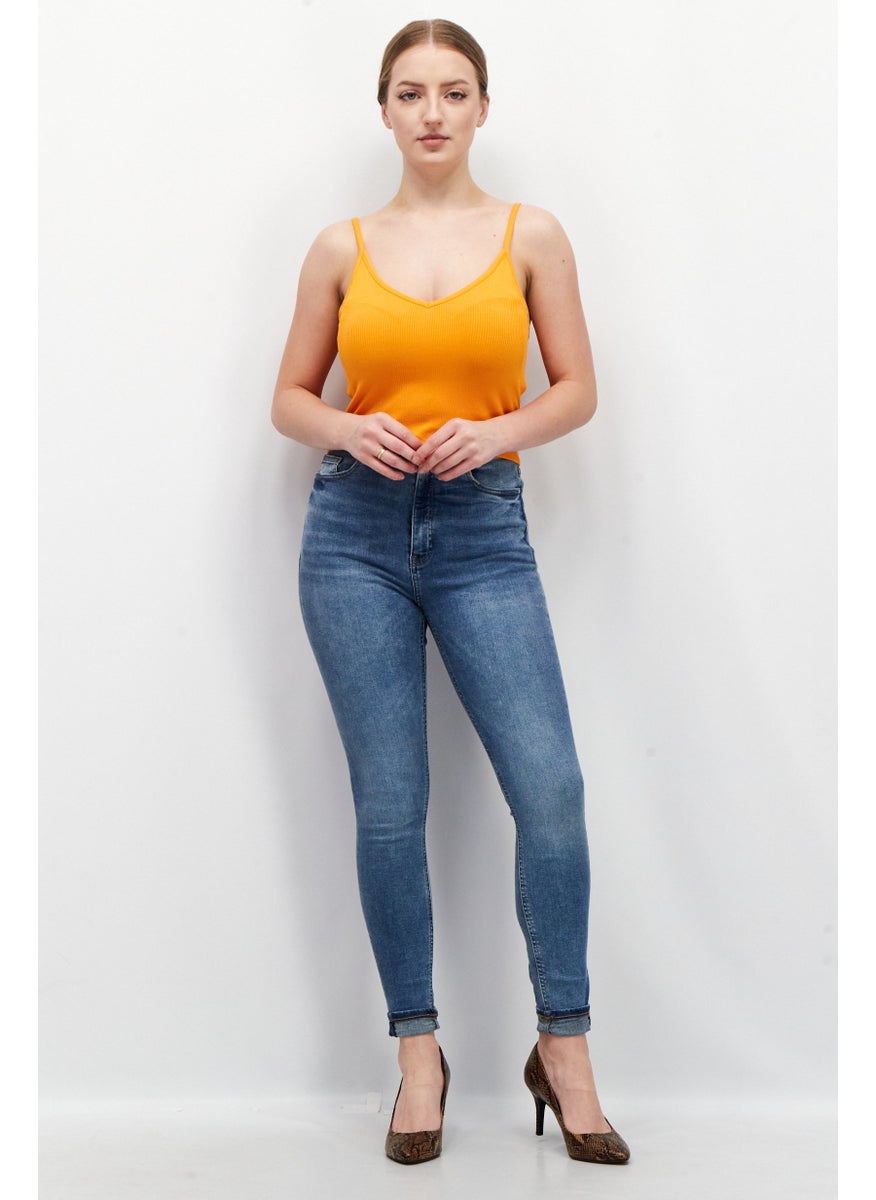 EDC Women Skinny Fit Wash Stretchable Denim Jeans, Denim Blue  - Image 4