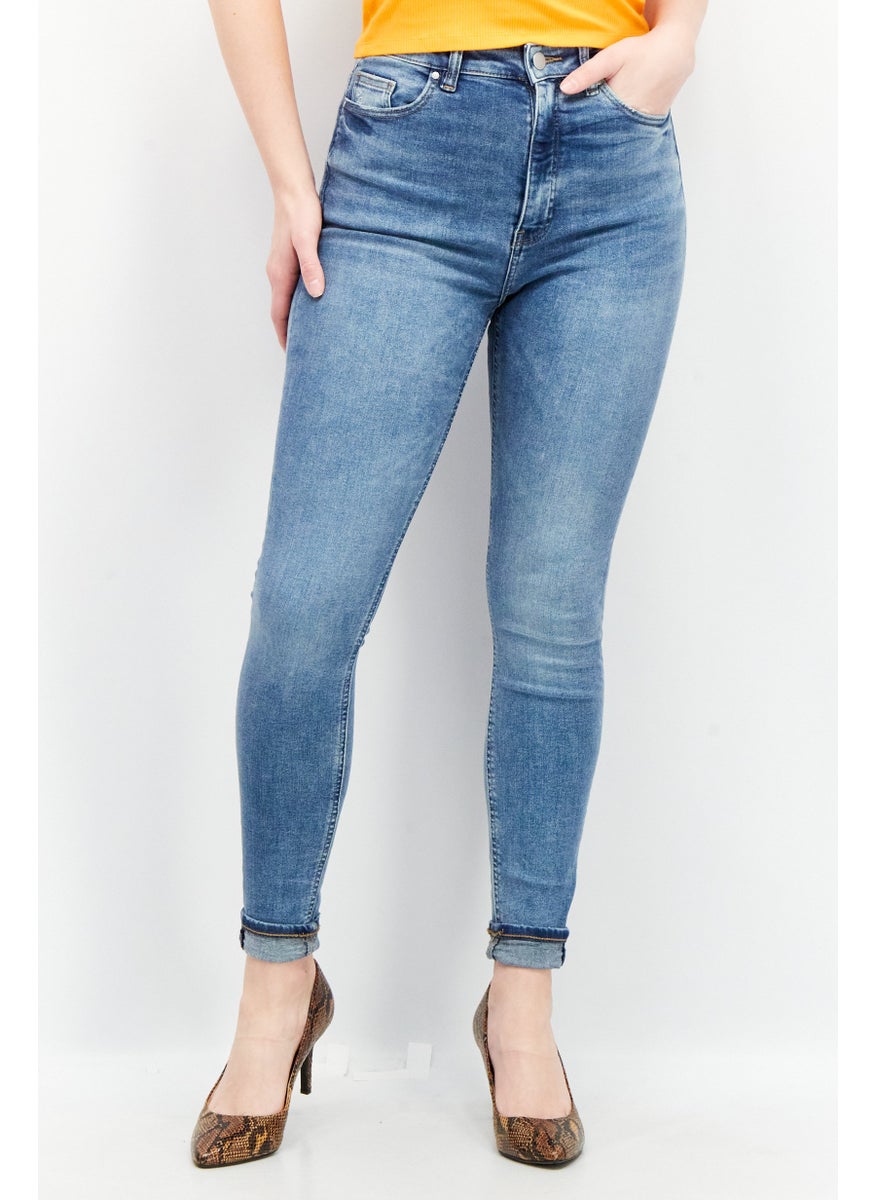 EDC Women Skinny Fit Wash Stretchable Denim Jeans, Denim Blue  - Image 1