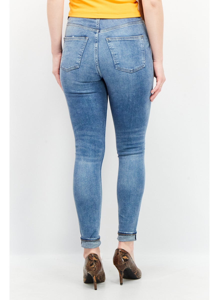 EDC Women Skinny Fit Wash Stretchable Denim Jeans, Denim Blue  - Image 2