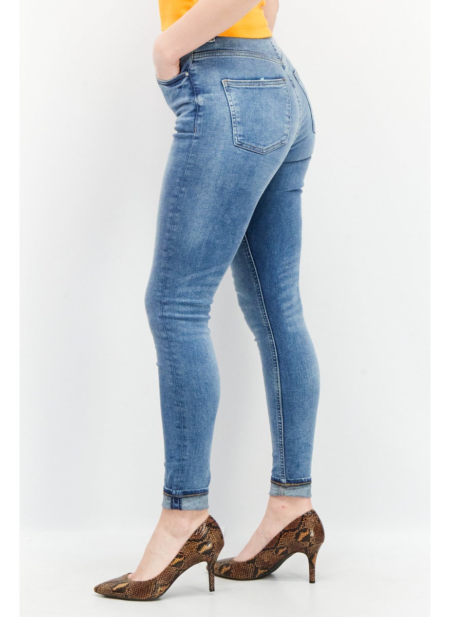 EDC Women Skinny Fit Wash Stretchable Denim Jeans, Denim Blue  - Image 3