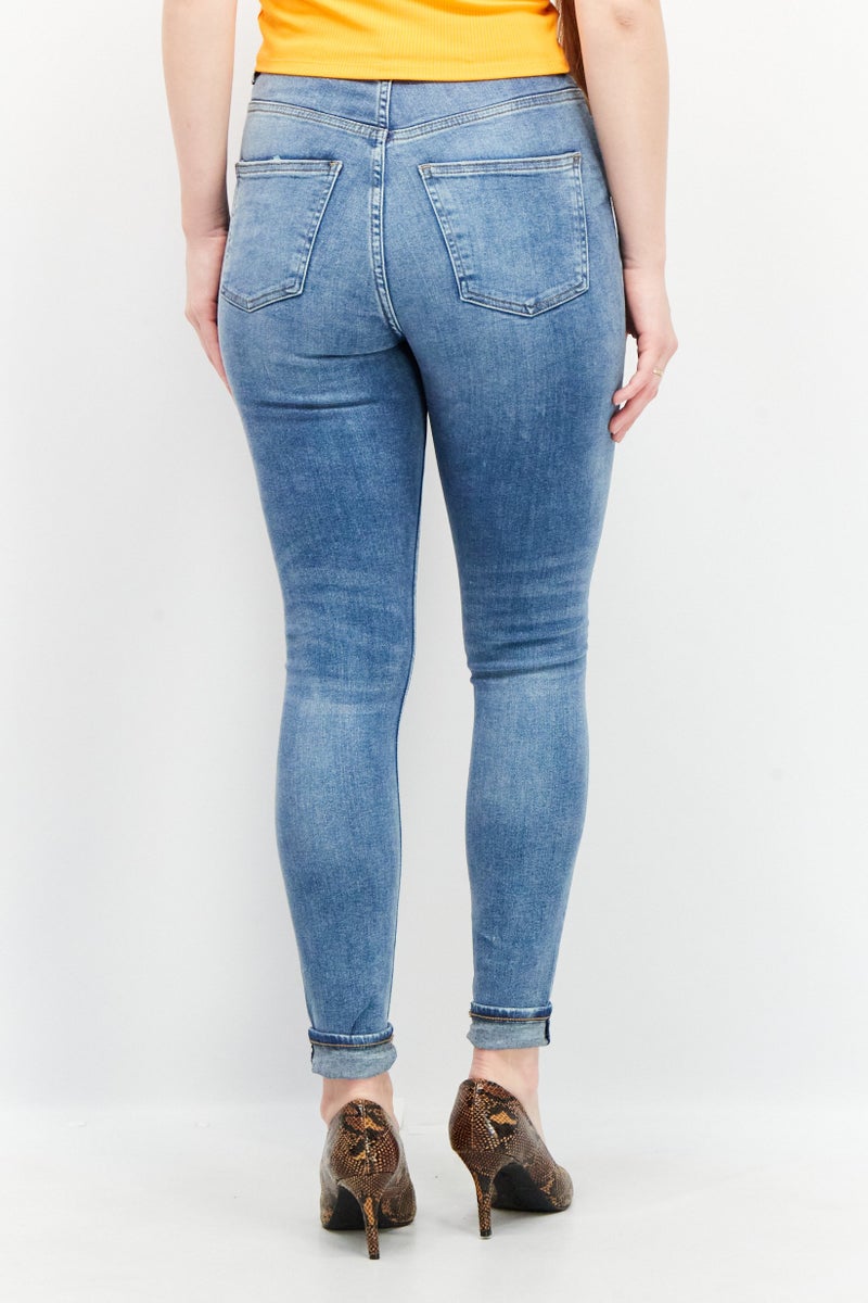 EDC Women Skinny Fit Wash Stretchable Denim Jeans, Denim Blue - Image 2