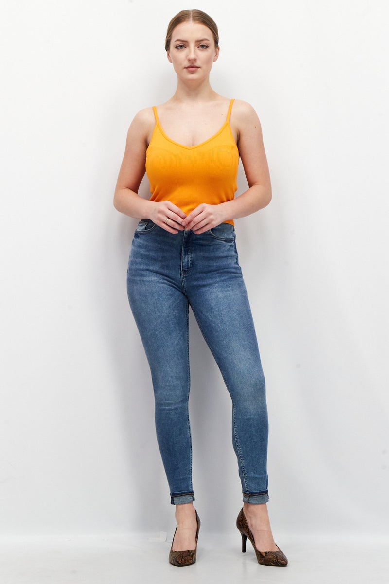 EDC Women Skinny Fit Wash Stretchable Denim Jeans, Denim Blue - Image 4