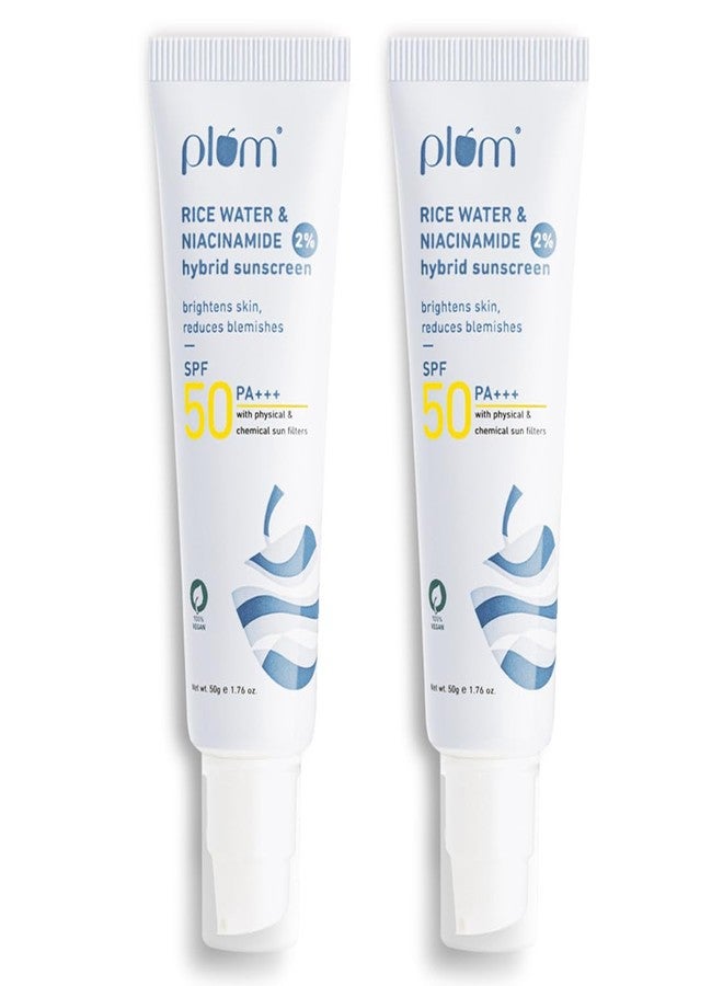 Plum All Skin Sunscreen - SPF 50 PA++++ 2% Niacinamide & Rice Water (Pack of 2) - Image 1