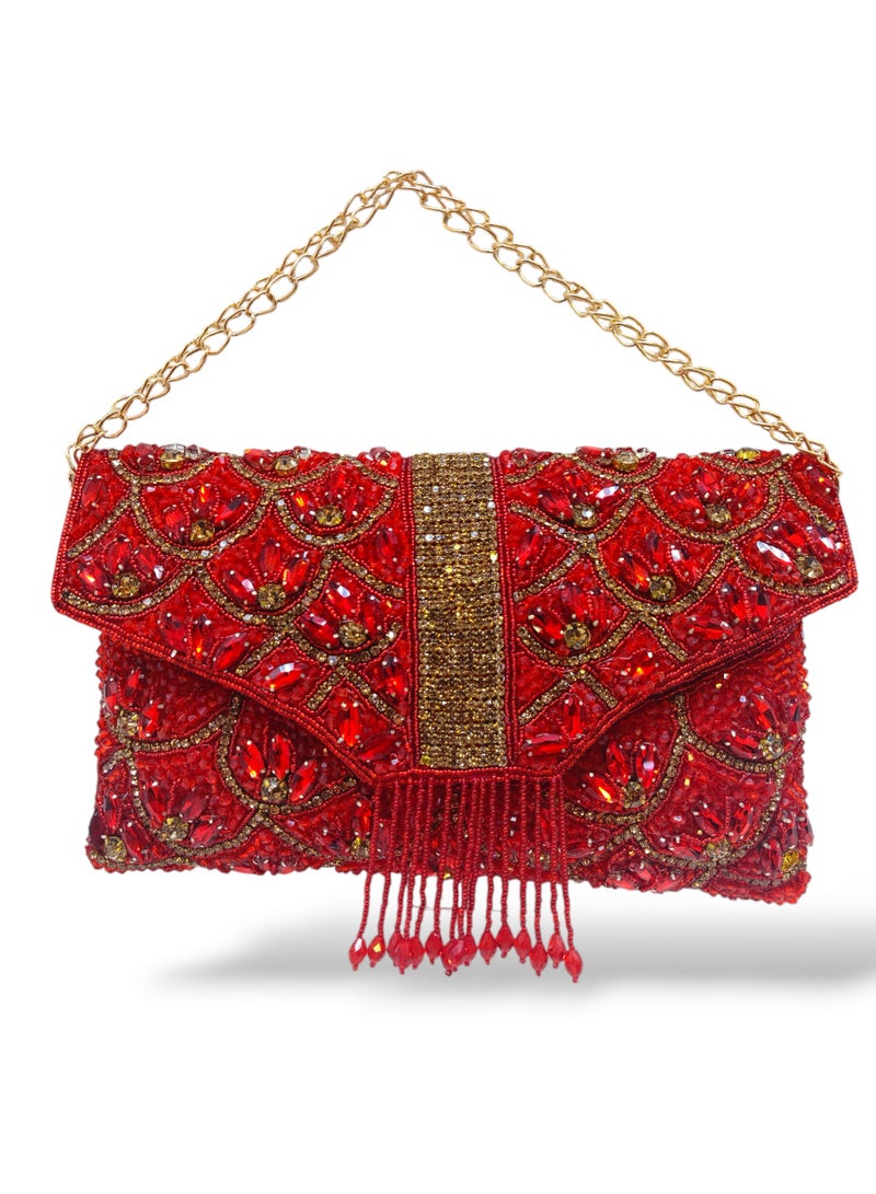 أركاد Arcad حقيبة كلاتش حمراء أنيقة – مشغولة يدوياً بالخرز والترتر للسهرات والحفلات"  يركز على كلمة أنيقة لجذب الباحثين عن الأناقة. - Image 4