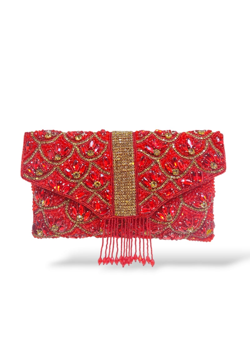 أركاد Arcad حقيبة كلاتش حمراء أنيقة – مشغولة يدوياً بالخرز والترتر للسهرات والحفلات"  يركز على كلمة أنيقة لجذب الباحثين عن الأناقة. - Image 5