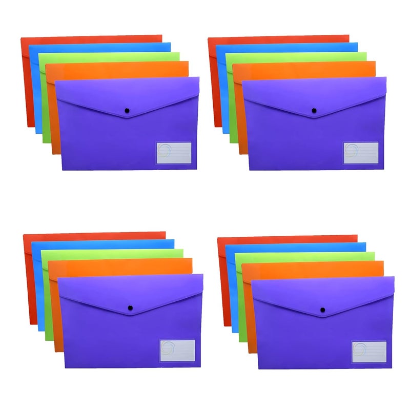 Shuban 20Pcs Plastic File Folders Envelope Expanding Documents Organizer - FS - Letter Size, Snap Closure, Legal Organizer for School, College, Hospital, and Office Use (Assorted Color) - Image 1