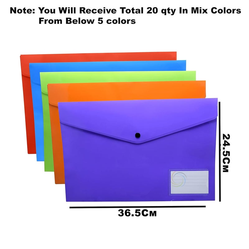 Shuban 20Pcs Plastic File Folders Envelope Expanding Documents Organizer - FS - Letter Size, Snap Closure, Legal Organizer for School, College, Hospital, and Office Use (Assorted Color) - Image 2