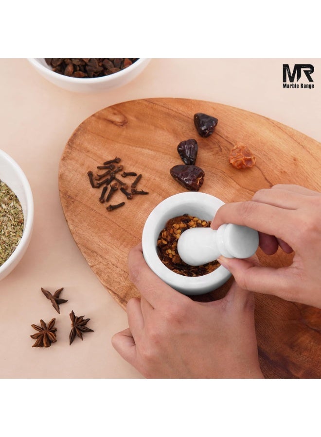 MARBLE RANGE Handmade White Marble Mortar & Pestle Set 2.5 Inch, Mini Garlic Crusher & Herb Grinder Bowl, Spice Grinder for Kitchen, Ideal for Cooking, Home, or Gift - Image 2
