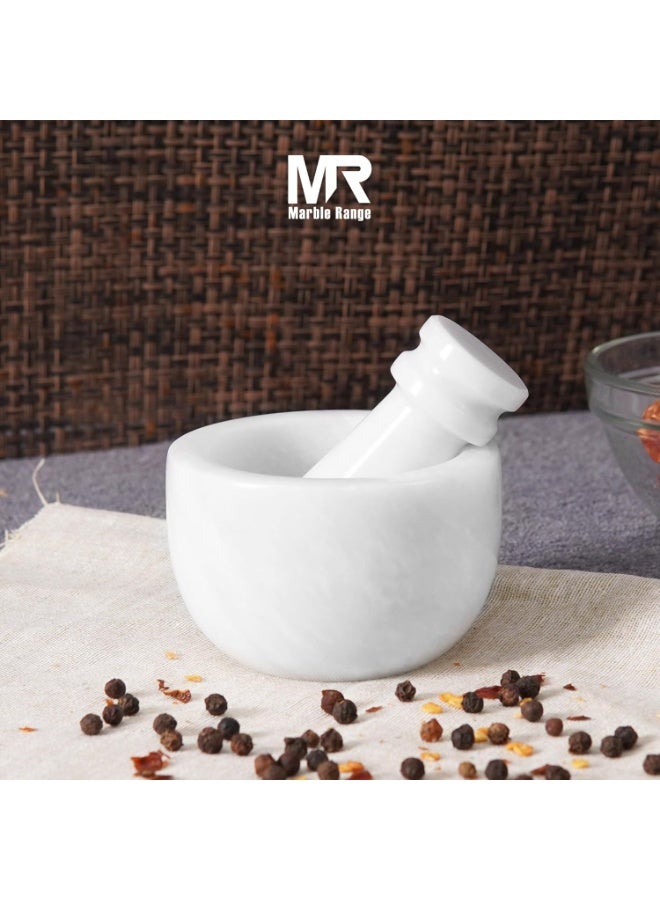 MARBLE RANGE Handmade White Marble Mortar & Pestle Set 2.5 Inch, Mini Garlic Crusher & Herb Grinder Bowl, Spice Grinder for Kitchen, Ideal for Cooking, Home, or Gift - Image 3