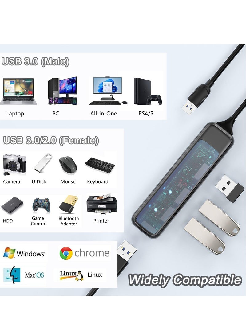 Excefore Transparent USB 3.0 Hub, 4-Port USB Hub USB Splitter USB Extender for Laptop, PC, PS4/5, Xbox, Flash Drive, HDD, Console, Printer, Camera,Keyborad, Mouse  - Image 2