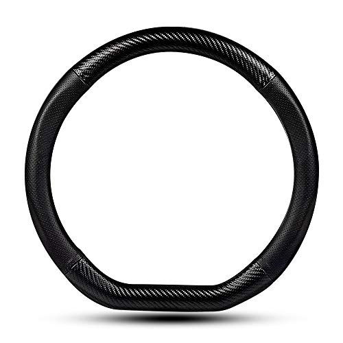 HAOTULE Car Carbon Fiber and Leather D-Shape Steering Wheel Cover, Stylish car Non-Slip Leather car Interior 15 inches Universal Black - Image 1