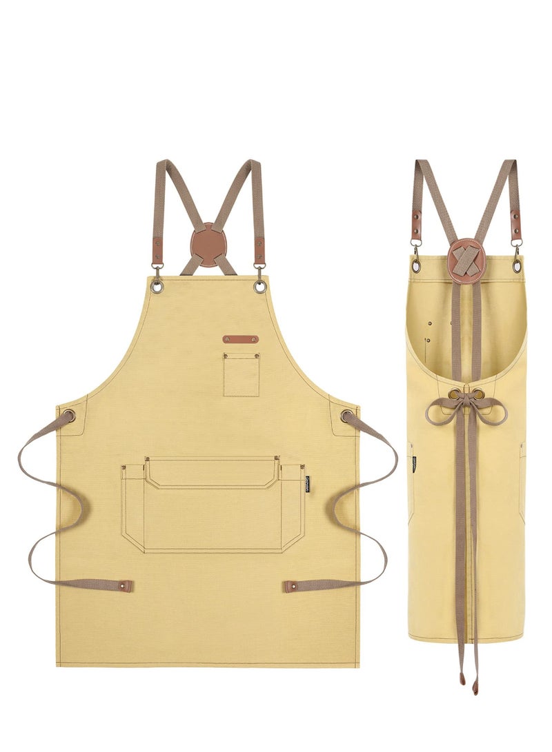 SYOSI Chef Apron with Cross Back Straps for Men Women Cotton Canvas Apron for Artists Painting Kitchen Cooking - Image 1