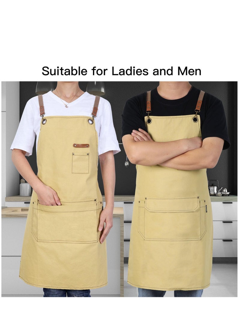 SYOSI Chef Apron with Cross Back Straps for Men Women Cotton Canvas Apron for Artists Painting Kitchen Cooking - Image 3