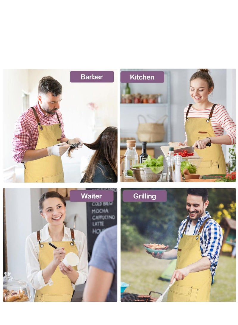 SYOSI Chef Apron with Cross Back Straps for Men Women Cotton Canvas Apron for Artists Painting Kitchen Cooking - Image 4