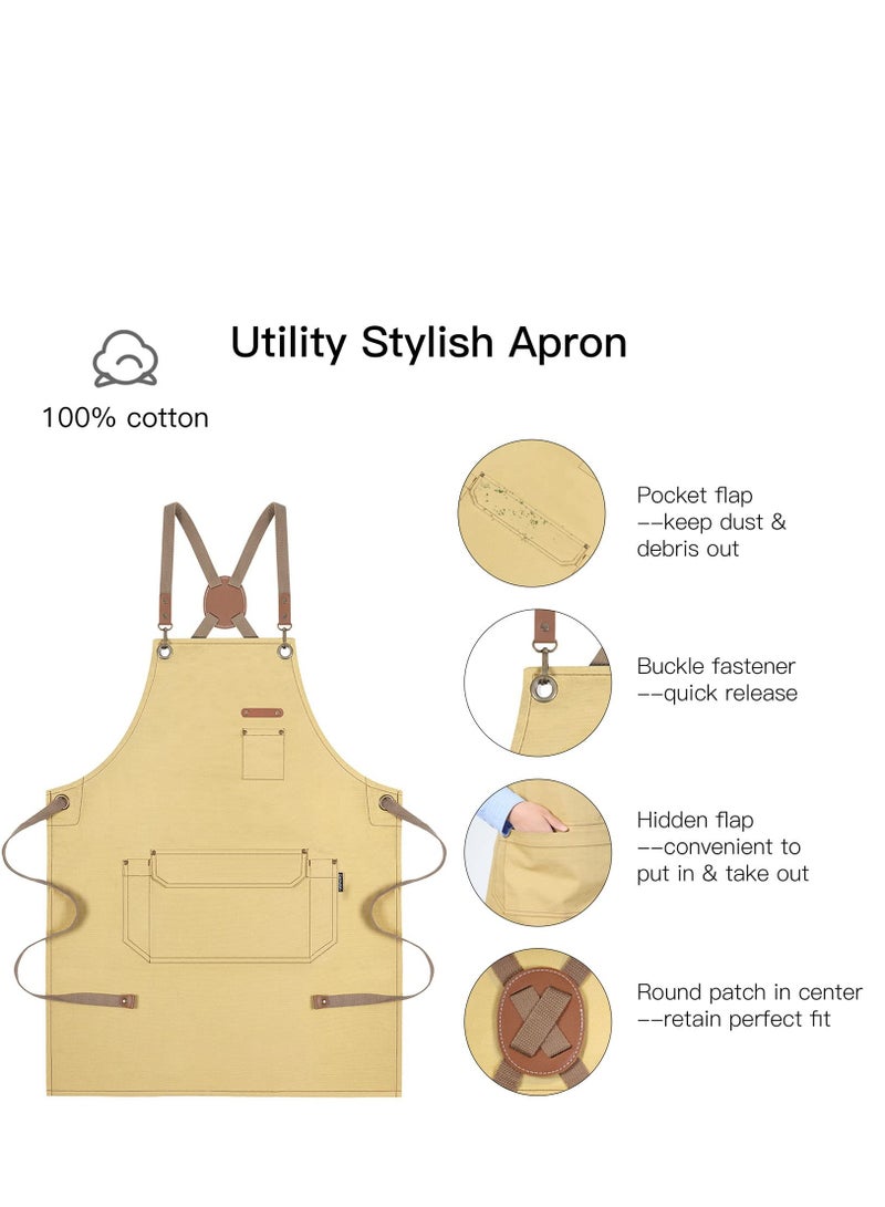 SYOSI Chef Apron with Cross Back Straps for Men Women Cotton Canvas Apron for Artists Painting Kitchen Cooking - Image 5