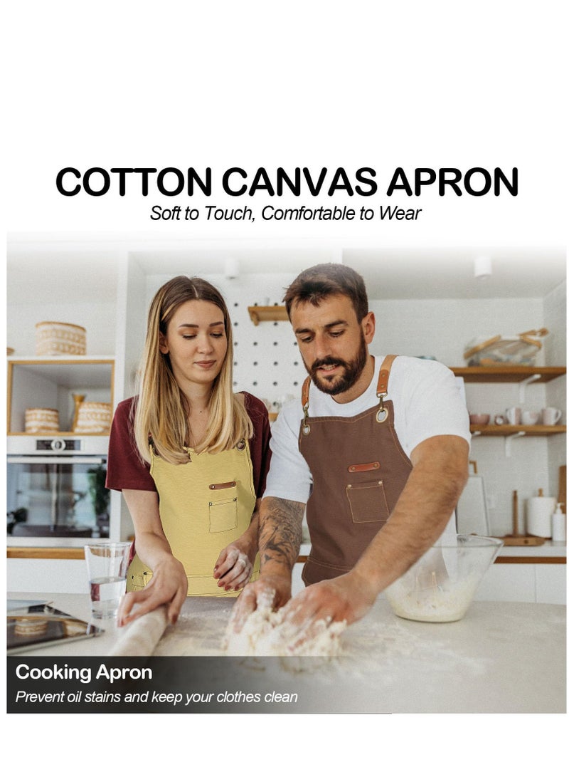 SYOSI Chef Apron with Cross Back Straps for Men Women Cotton Canvas Apron for Artists Painting Kitchen Cooking - Image 2
