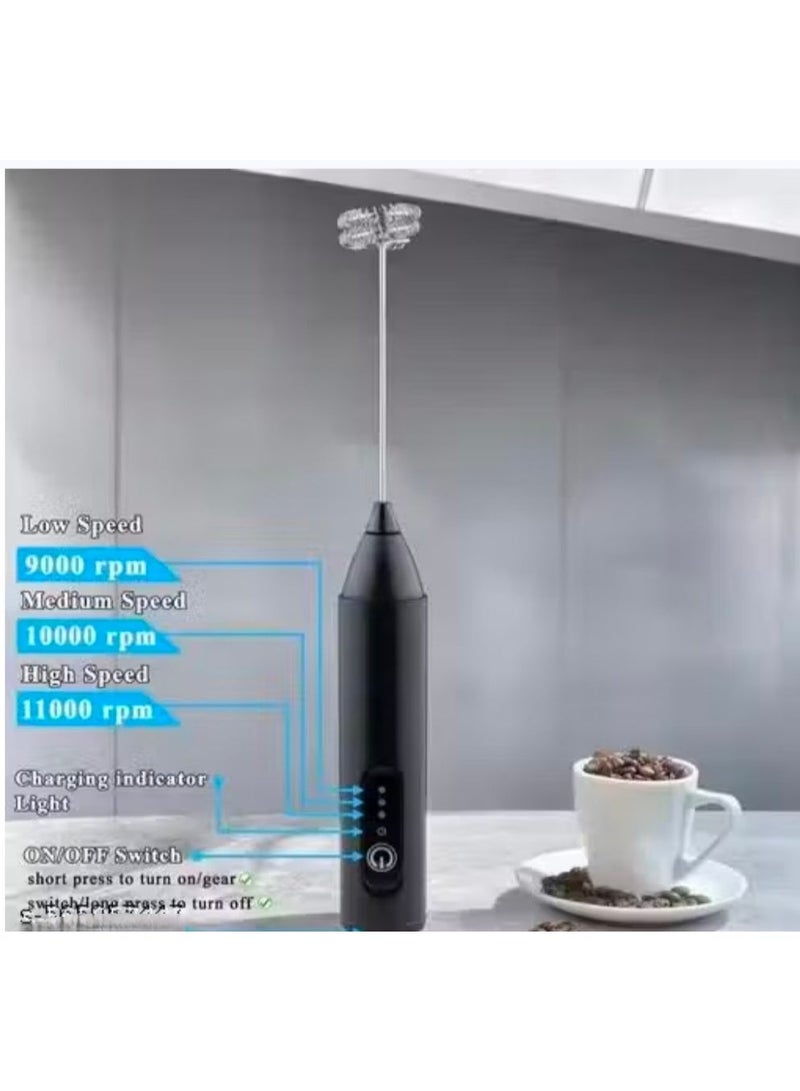 مضرب لكريمه القهوه الحجم الصغير  خفق رغوة كهربائي قابل لإعادة الشحن بمنفذ USB-C- أداة خفق اللبن والقهوة بـ3 سرعات  ولاتيه وكابتشينو - Image 3