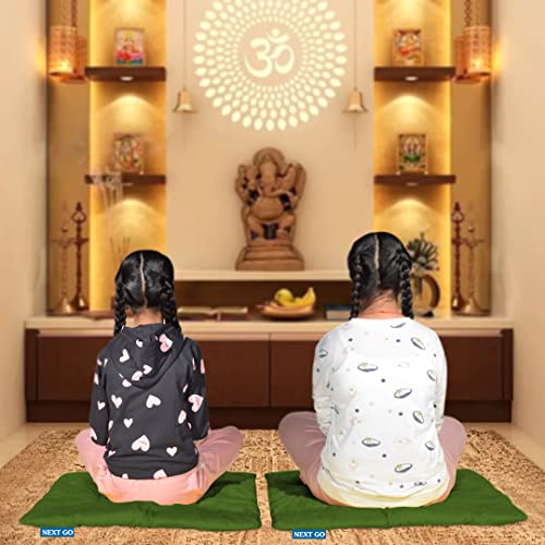 NEXTGO Floor Mat Puja Aasan 2Feet x 2Feet | Velvet Makhmal Fabric Microfiber Filling Floor Aasan for Dinner, Puja, Meditation, Garden, Yoga Mat for Home Office Ghar | Pack of 2 English Green - Image 2