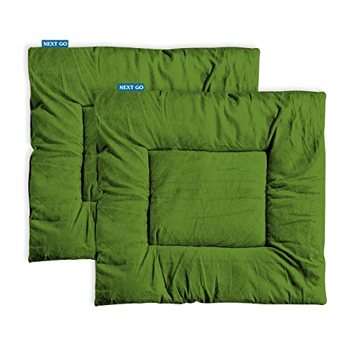 NEXTGO Floor Mat Puja Aasan 2Feet x 2Feet | Velvet Makhmal Fabric Microfiber Filling Floor Aasan for Dinner, Puja, Meditation, Garden, Yoga Mat for Home Office Ghar | Pack of 2 English Green - Image 1