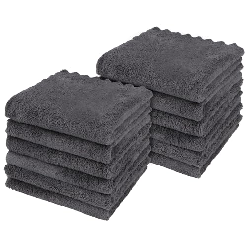 Orighty Ultra Soft Washcloths 12 Pack, Premium Microfiber Towel Sets 12x12 inches, Absorbent and Quick Drying Coral Velvet Washcloth, Multi-Purpose Wash Cloths for Bathroom, Hotel, and Gym (Grey) - Image 1