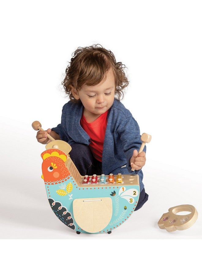 Manhattan Toy Manhattan Toy Musical Chicken Wooden Instrument for Toddlers with Xylophone, Drumsticks, Cymbal and Maraca,Blue - Image 5
