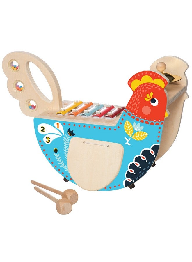 Manhattan Toy Manhattan Toy Musical Chicken Wooden Instrument for Toddlers with Xylophone, Drumsticks, Cymbal and Maraca,Blue - Image 1
