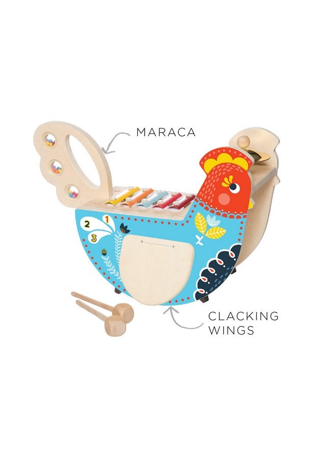 Manhattan Toy Manhattan Toy Musical Chicken Wooden Instrument for Toddlers with Xylophone, Drumsticks, Cymbal and Maraca,Blue - Image 3