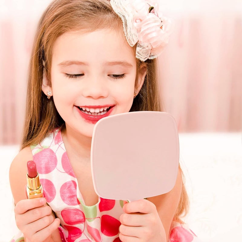 RoarCraft Hand Held Mirror for Makeup Small Wood Hand Mirror Portable Travel Vanity Mirror for MenWomen 55W x 92L inch Pink Square - Image 4