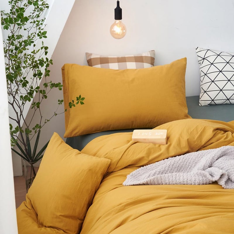 DONEUS Duvet Cover Set 100% Washed Cotton Linen Like Textured Breathable Durable Soft Comfy 3 Pieces Bedding Set with Zipper Closure, 1 Duvet Cover 104x90 Inches and 2 Pillow Shams(King, Yellow) - Image 5