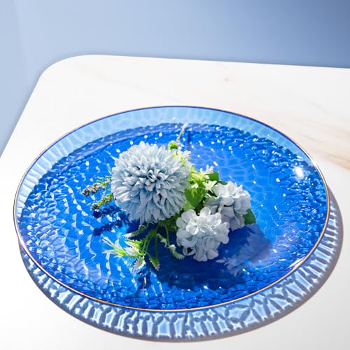 Hioasis 60pcs Blue Plastic Plates Gold Rimmed Disposable Hammered Heavyduty Dinnerware Set Suitable for 30 Guests 1025 Dinner 75 Dessert Plates for Party Wedding - Image 5