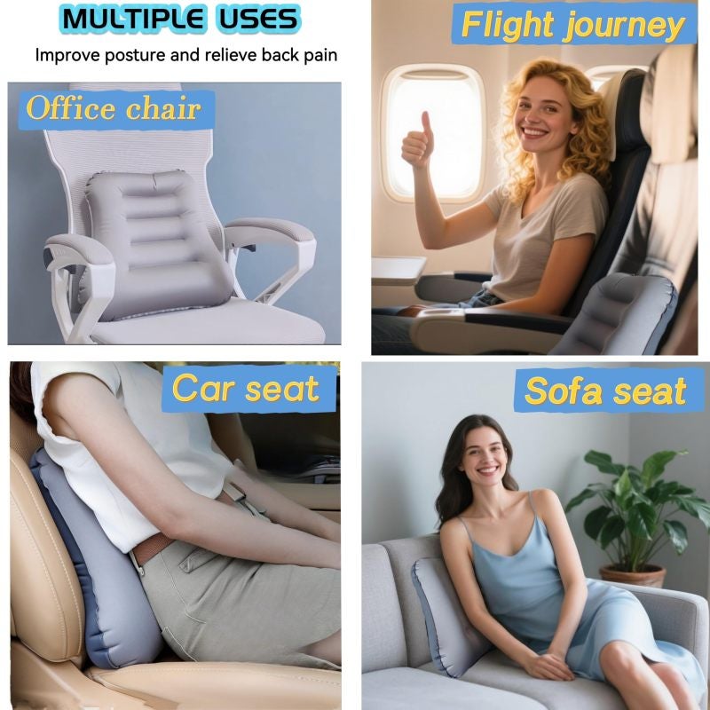 Inflatable Lumbar Support Pillow Grey Portable Ergonomic Back Pain Relief Cushion - Instant Inflation in 30-60 Seconds Compact Design for Office Chair Car Travel and Airplane - Image 3
