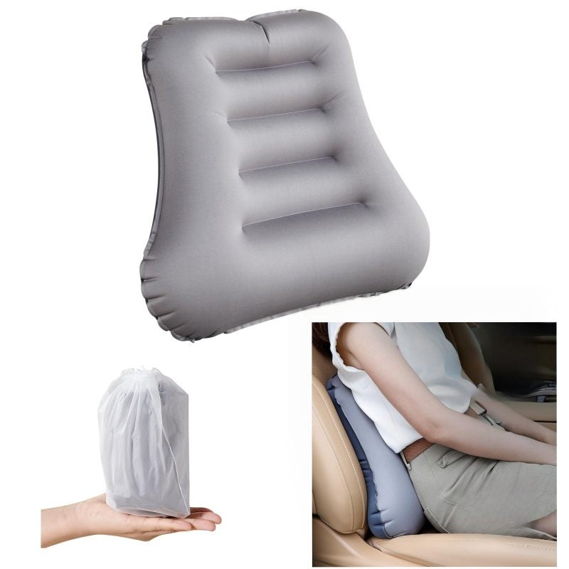 Inflatable Lumbar Support Pillow Grey Portable Ergonomic Back Pain Relief Cushion - Instant Inflation in 30-60 Seconds Compact Design for Office Chair Car Travel and Airplane - Image 1